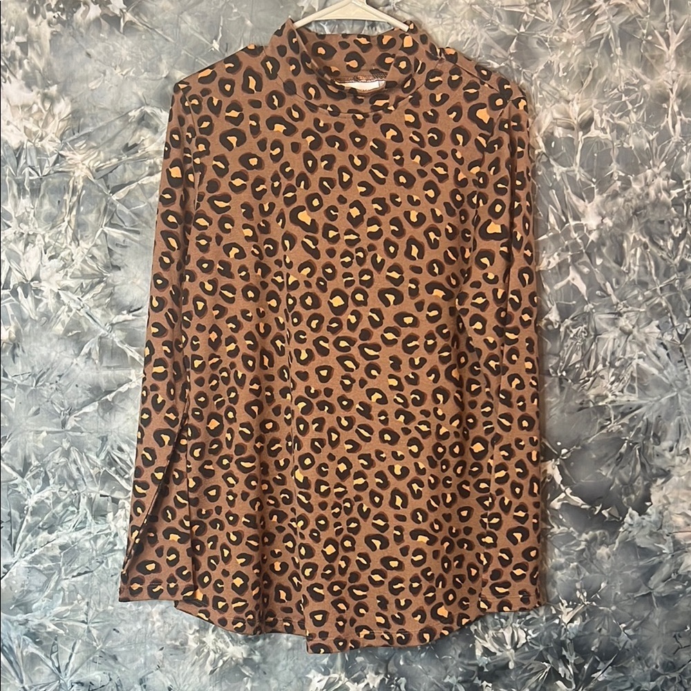 Leopard Print Mock Neck Long Sleeve Tunic Top S